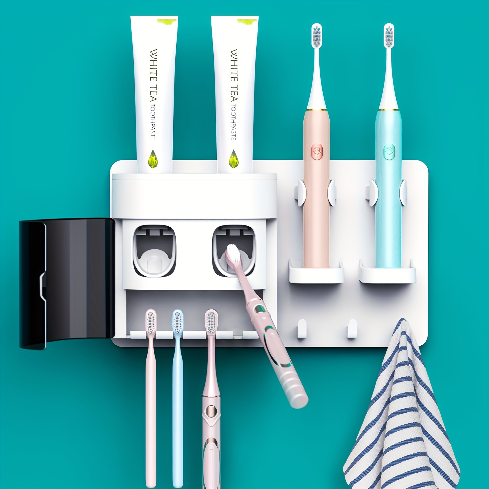 Soporte para cepillos de dientes montado en la pared, kit de exprimidor  automático de pasta de dientes, soporte magnético para cepillos de dientes