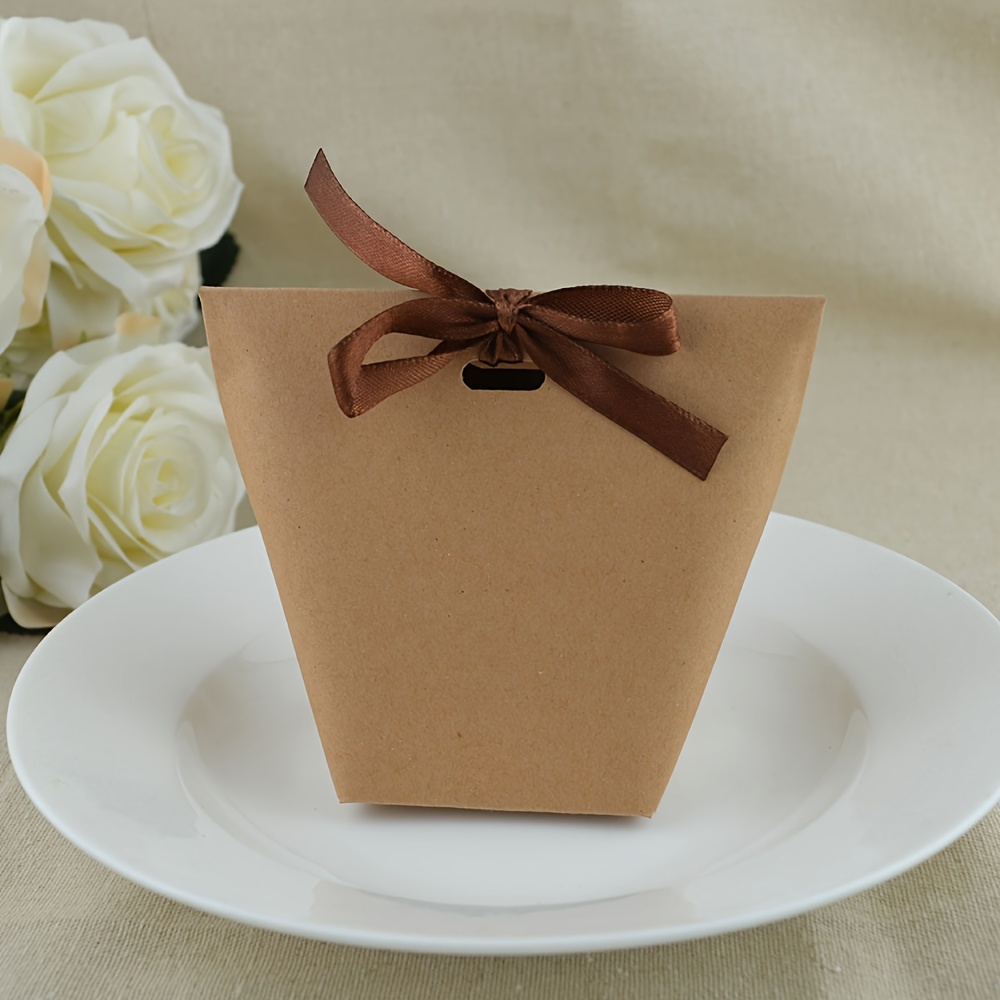 TEMU 50pcs/pack, Paper Bag White Bag Wedding Gift Gift Box Birthday Party Decoration Bag With Ribbon, Small Business Supplies, Packaging Box, Wedding