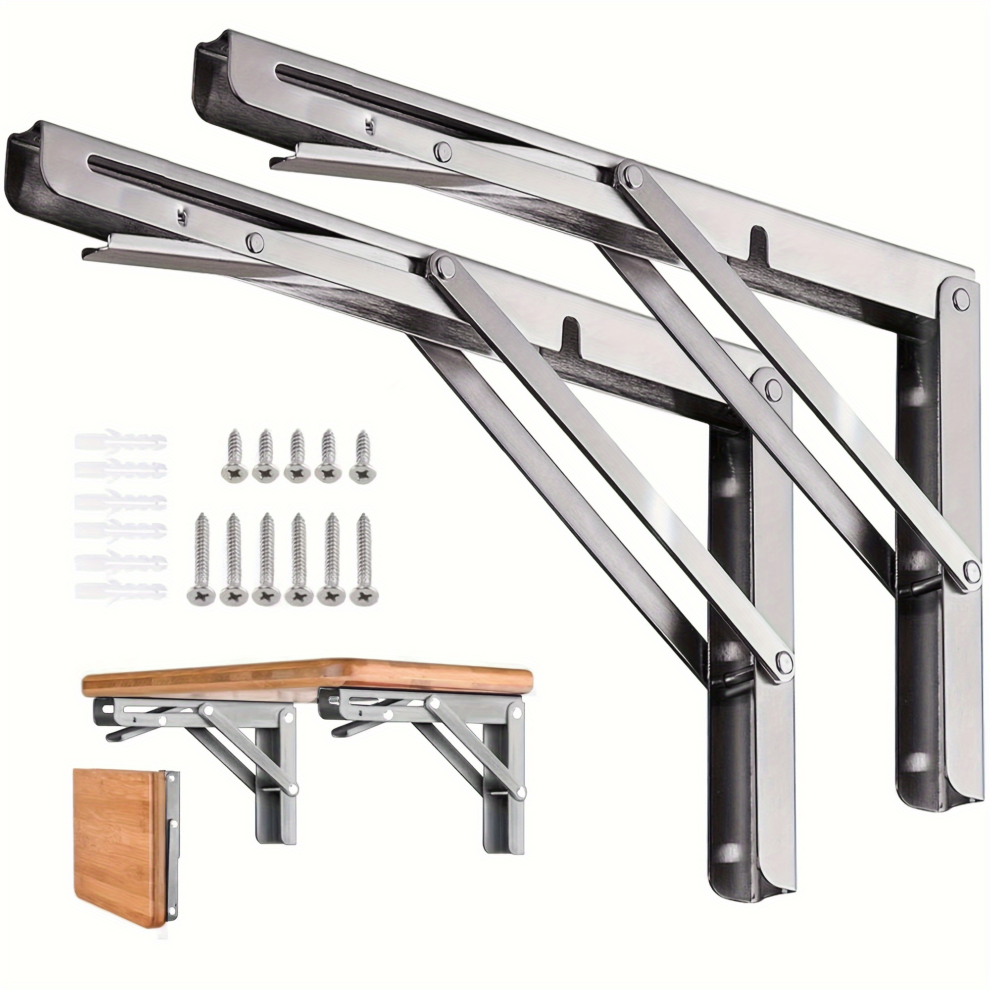 2Pcs Folding Shelf Brackets Heavy Duty Stainless Steel Collapsible