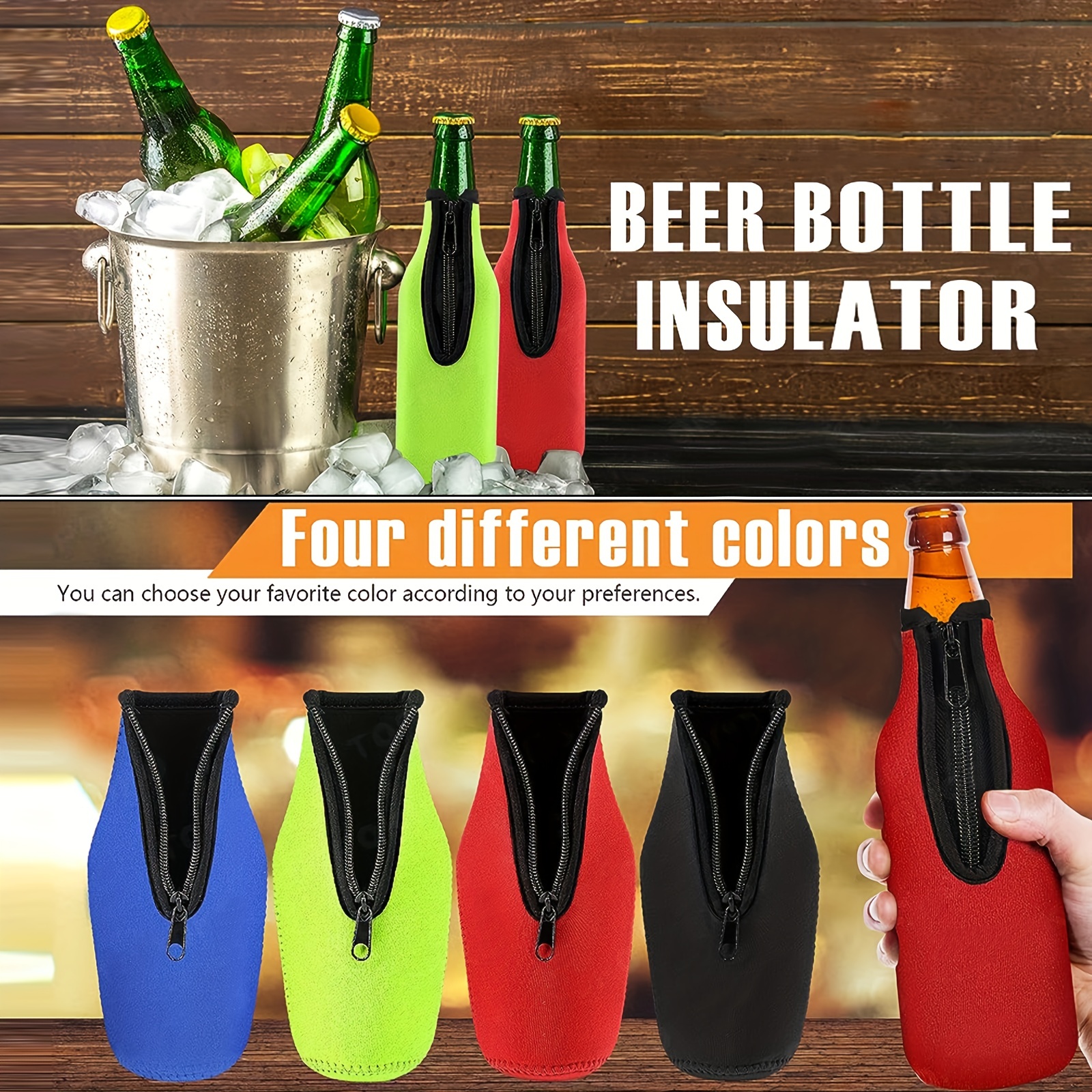 Beer Bottle Insulator Sleeve Different Color, Zip-up Bottle Jackets, Keeps  Beer Cold And Hands Warm, Classic Extra Thick Neoprene With Stitched Fabric  Edges - Temu