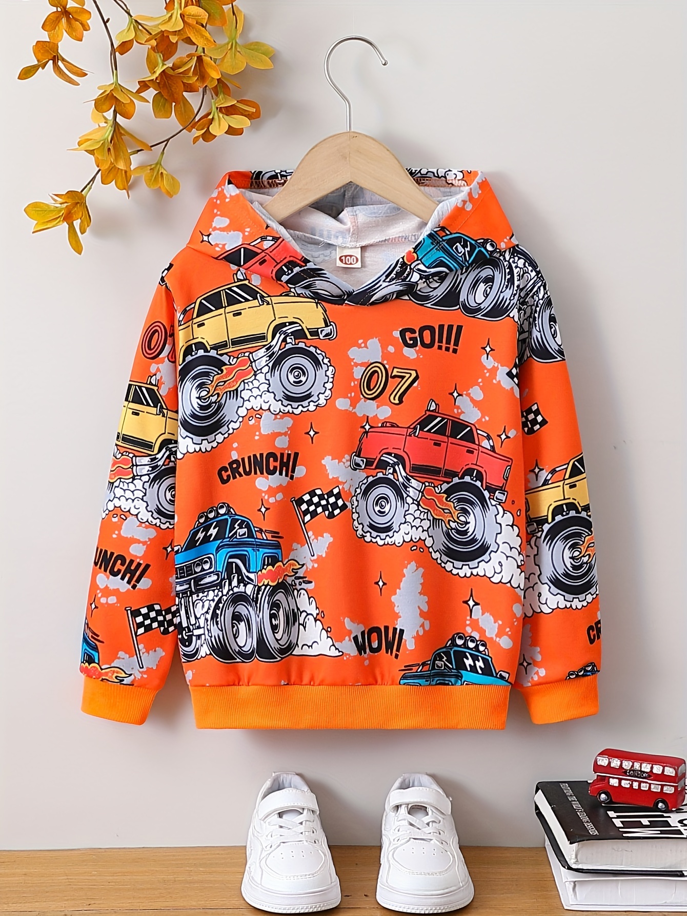 Cartoon Cool Monster Truck Print Boys Casual Pullover Long Sleeve Hoodies,  Boys Sweatshirt For Spring Fall Winter, Kids Hoodie Tops Outdoor