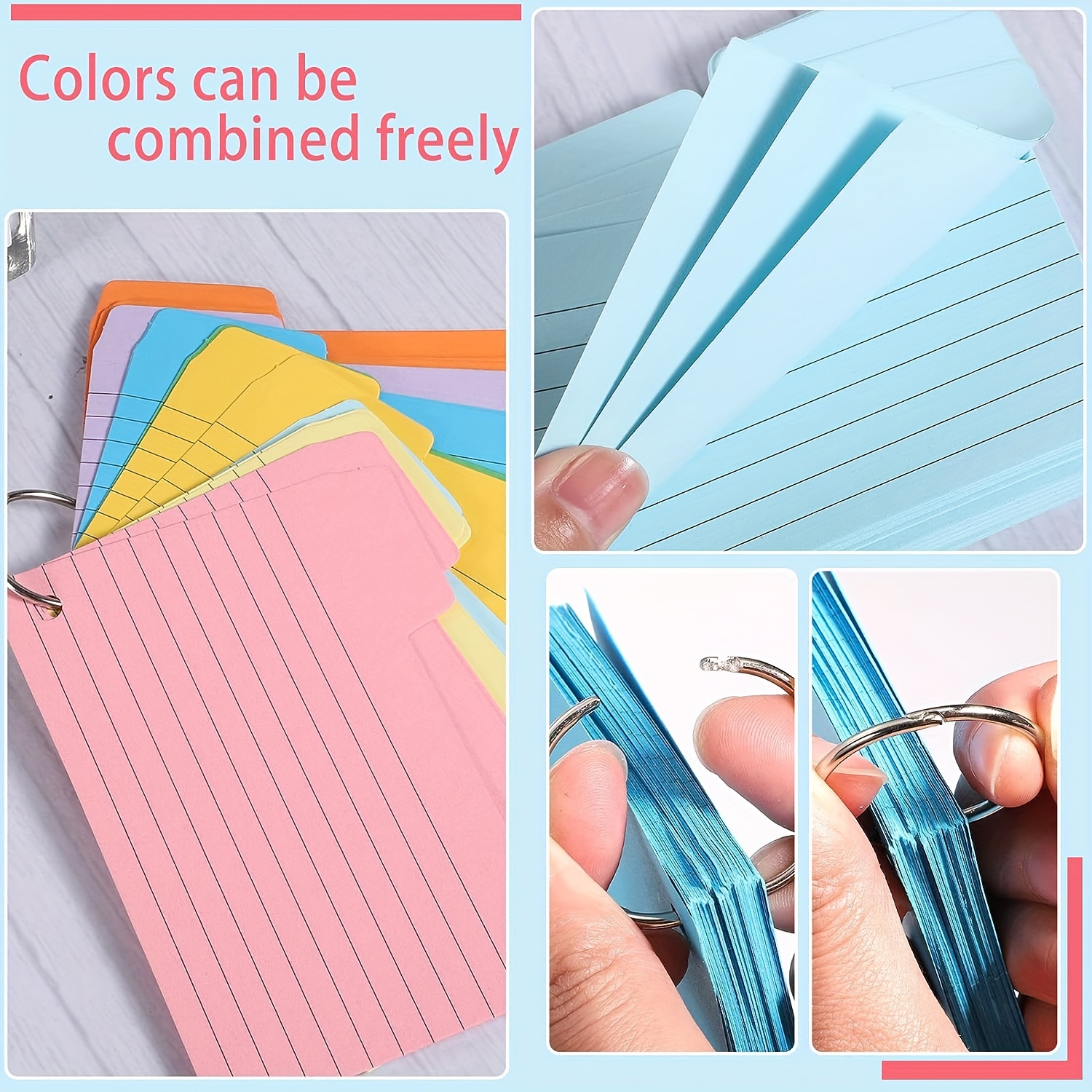 300 Pieces Ruled Index Cards Flash Cards Pack Index Cards with Rings Lined  Color Note Cards Flashcards for Studying for Adults Kids Home Classroom