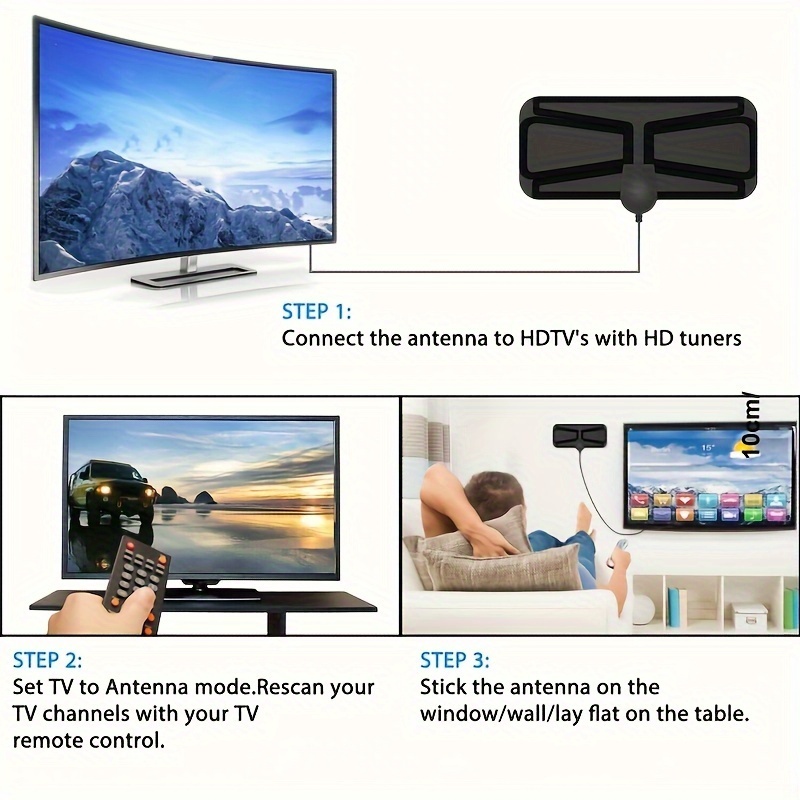 Antena Tv Digital Interior Full HD para Televisión LCD, Smart TV y Antiguo