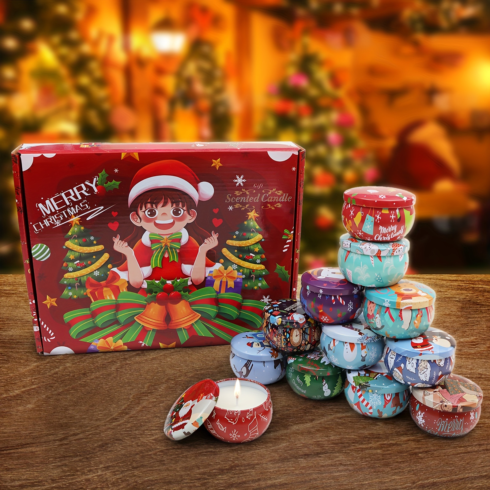 12pcs Christmas Theme Scented Boxes Empty Aromatherapy Small Tins Candles -  AliExpress