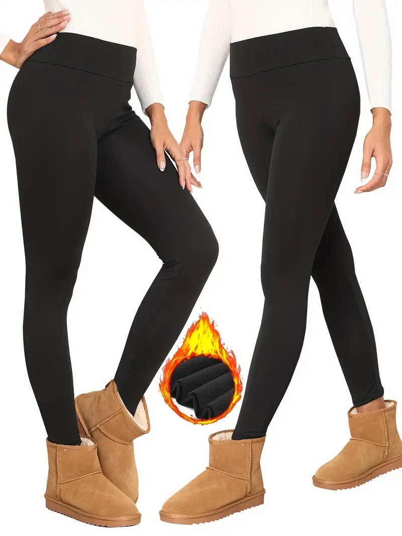 Solid Thermal Skinny Leggings 2 Pack, Casual High Waist Leggings For Fall &  Winter, Women's Clothing