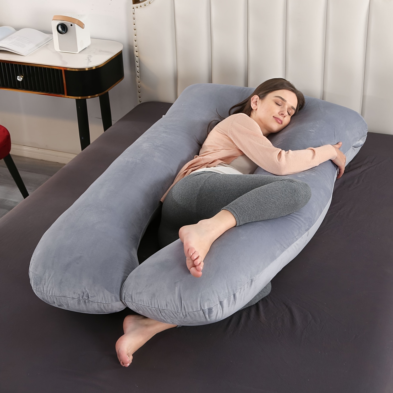  Black Velvet Large J-Shaped Home Pregnancy Pillows for Sleeping, Pillow Pregnant Woman Stomach Lift Pillow Side Sleeping Pillow Waist Pillow(31x47x70)  : Baby