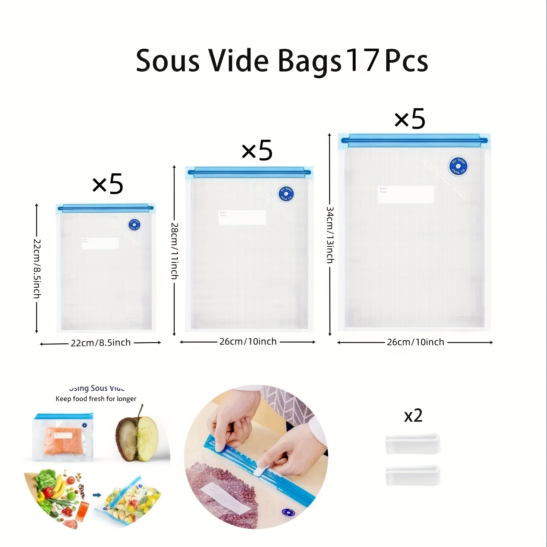 17pcs Reusable Bpa-free Vacuum Sealer Bags Set For Cooking/food