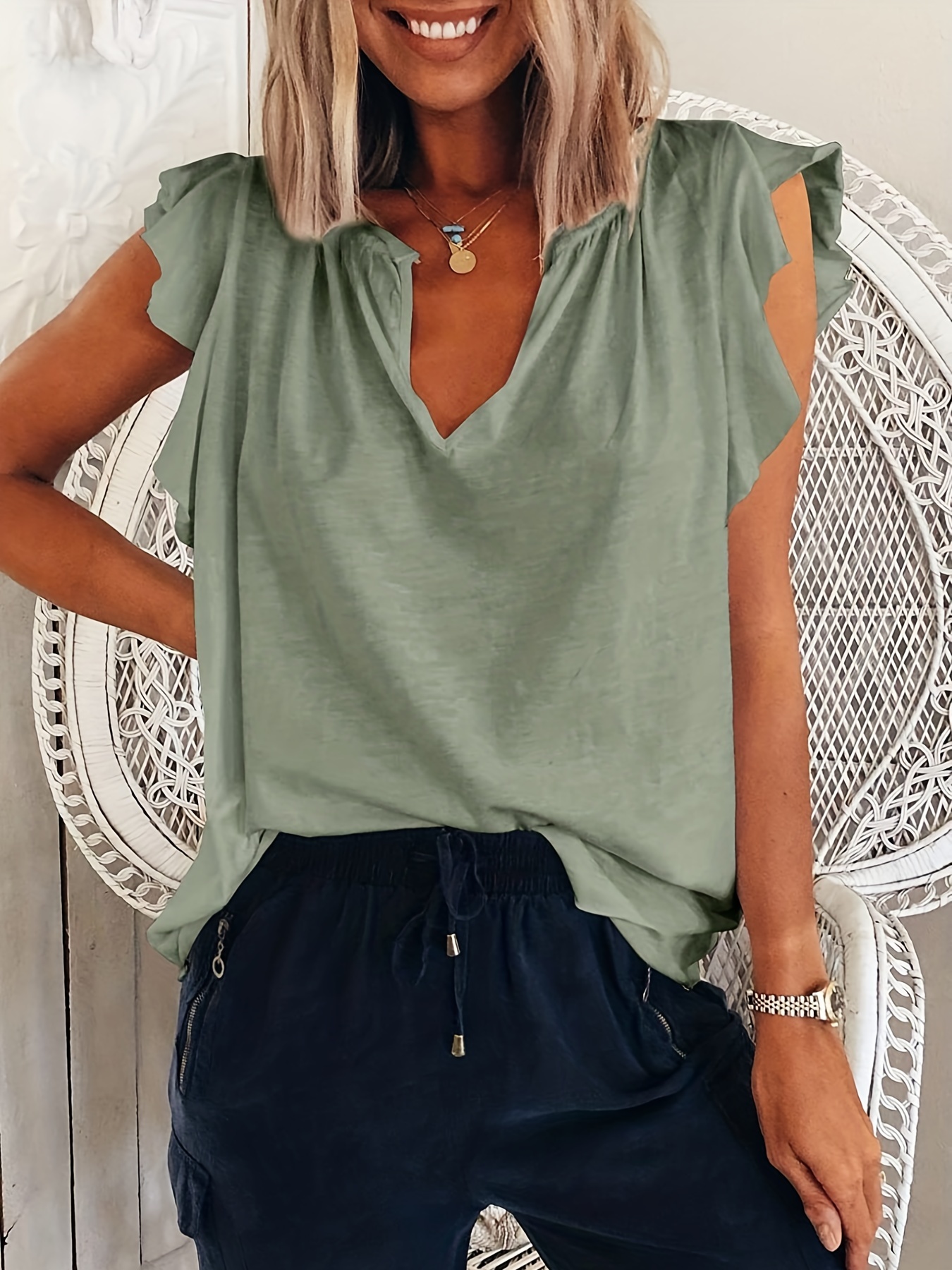 Ruffle V-Neck Shirt