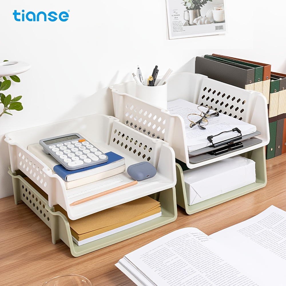 Office Stackable Storage Rack Desktop Sundries Storage Box Desk File Books  Stationery Shelf Kitchen Storage Organizer