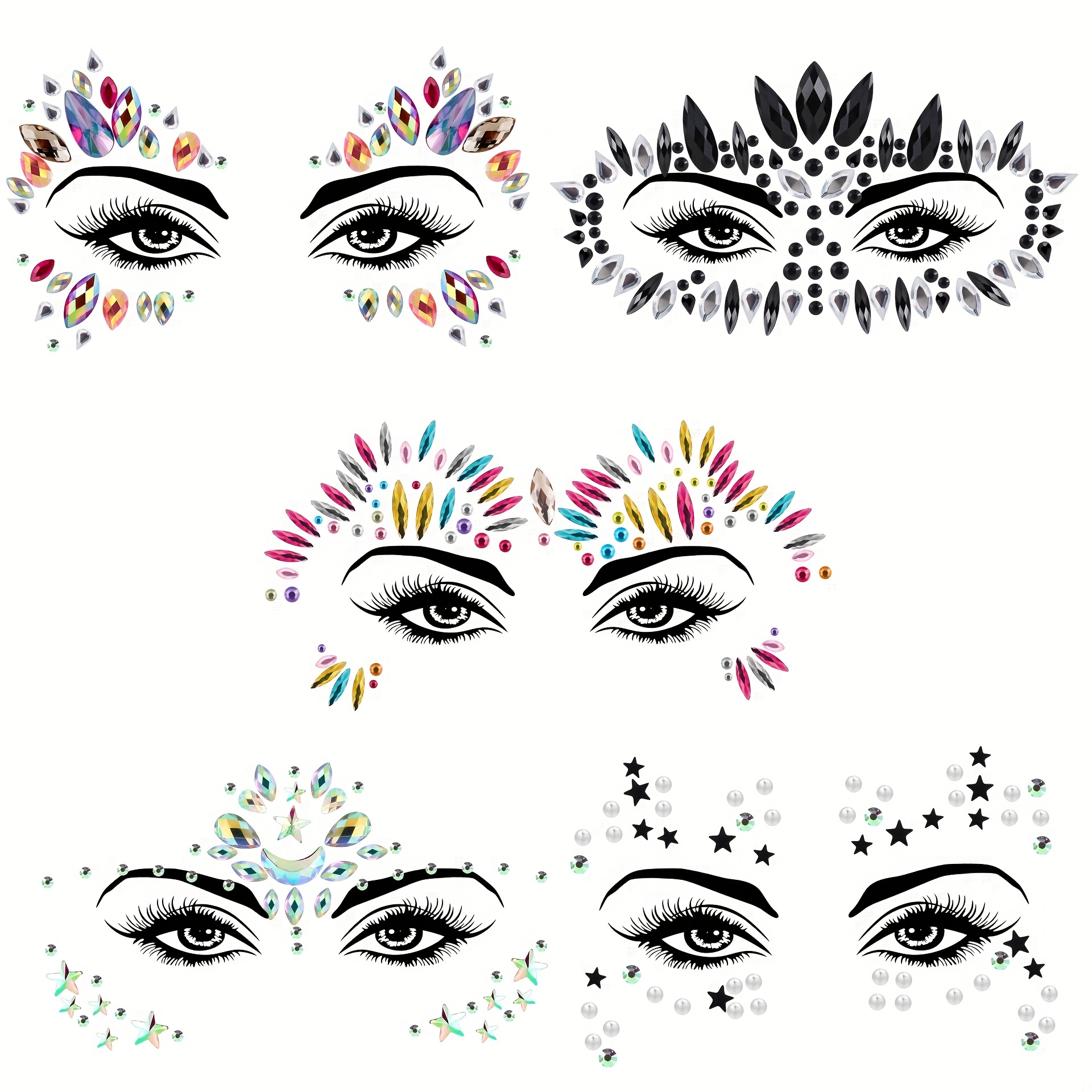 black face stickers jewels Mermaid Face Gems Glitter Rave holiday