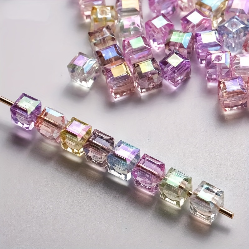 

50pcs 8mm Cube Crystal Glass Acrylic Spacer Beads, High Perspective Colorful Prismatic Unique Fashion For Diy Bracelet Necklace Other Decors Jewelry Making Supplies