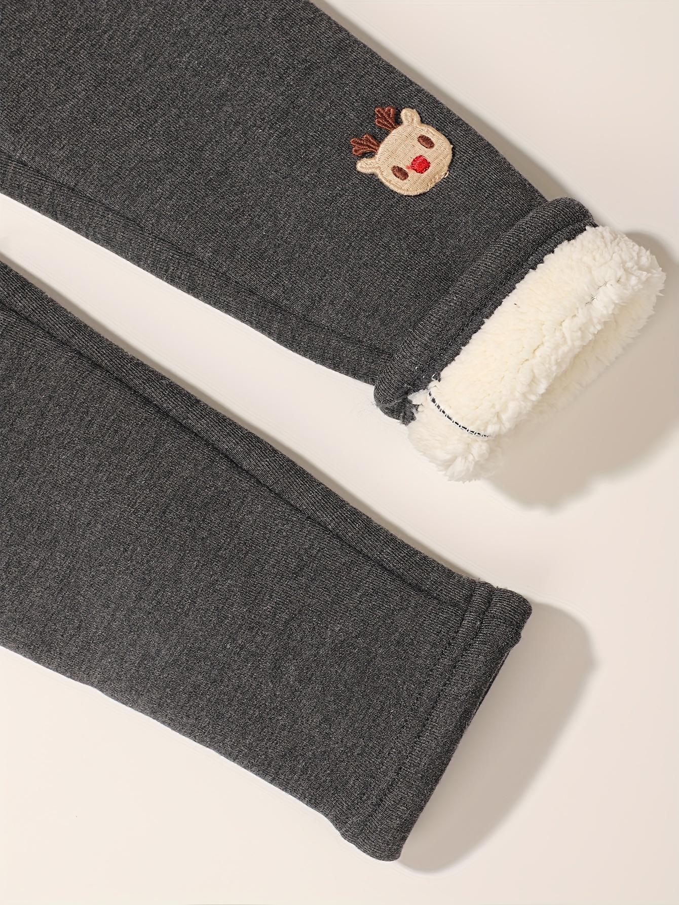 3pcs Warm Fleece Lined Leggings Thick Reindeer Embroidery Leggings Set For  Fall Winter Christmas Gift Girls