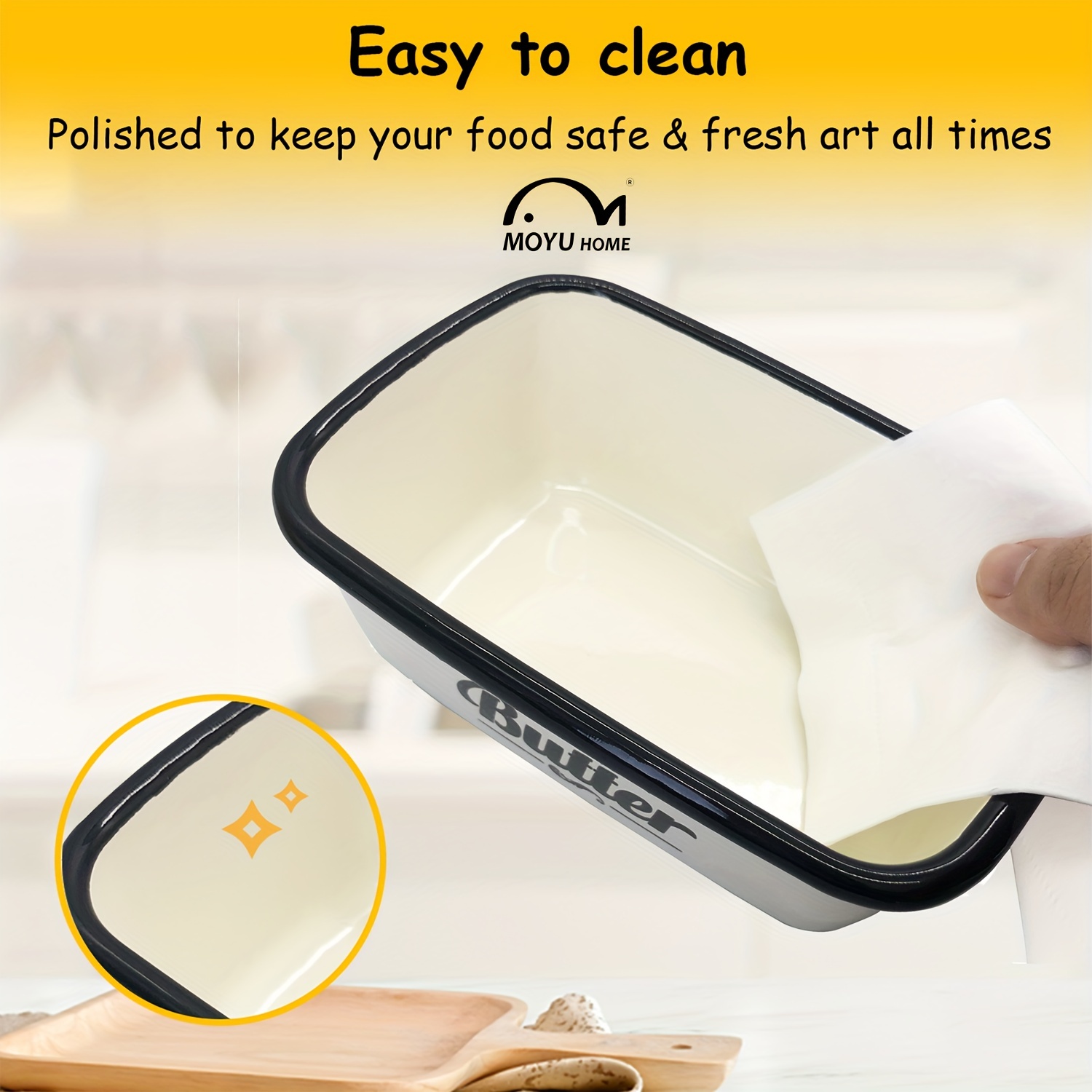 Enamel Butter Dish with Lid & 2 Steel Knives