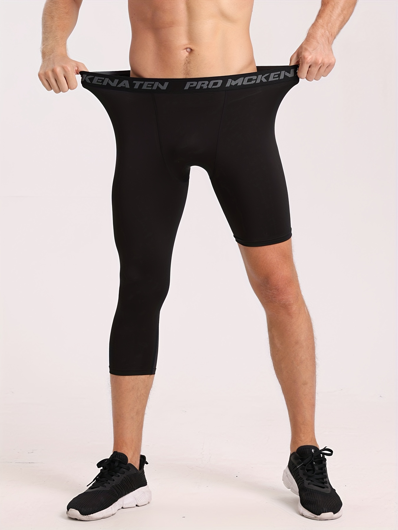 Mens One Leg Leggings, 3/4 Compression Pants, Base Layer Legging Tights  Wick Sweat Away Quickly for Outdoor Sports