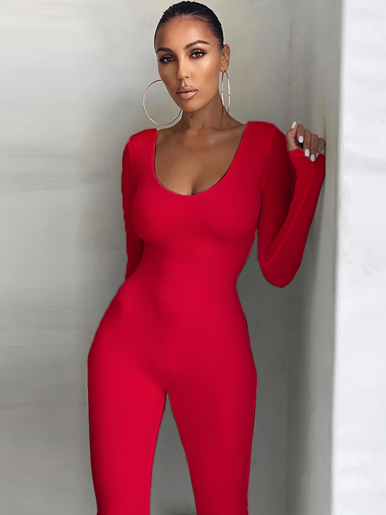  Mojessy Bodycon Jumpsuit for Women Long Sleeve Front