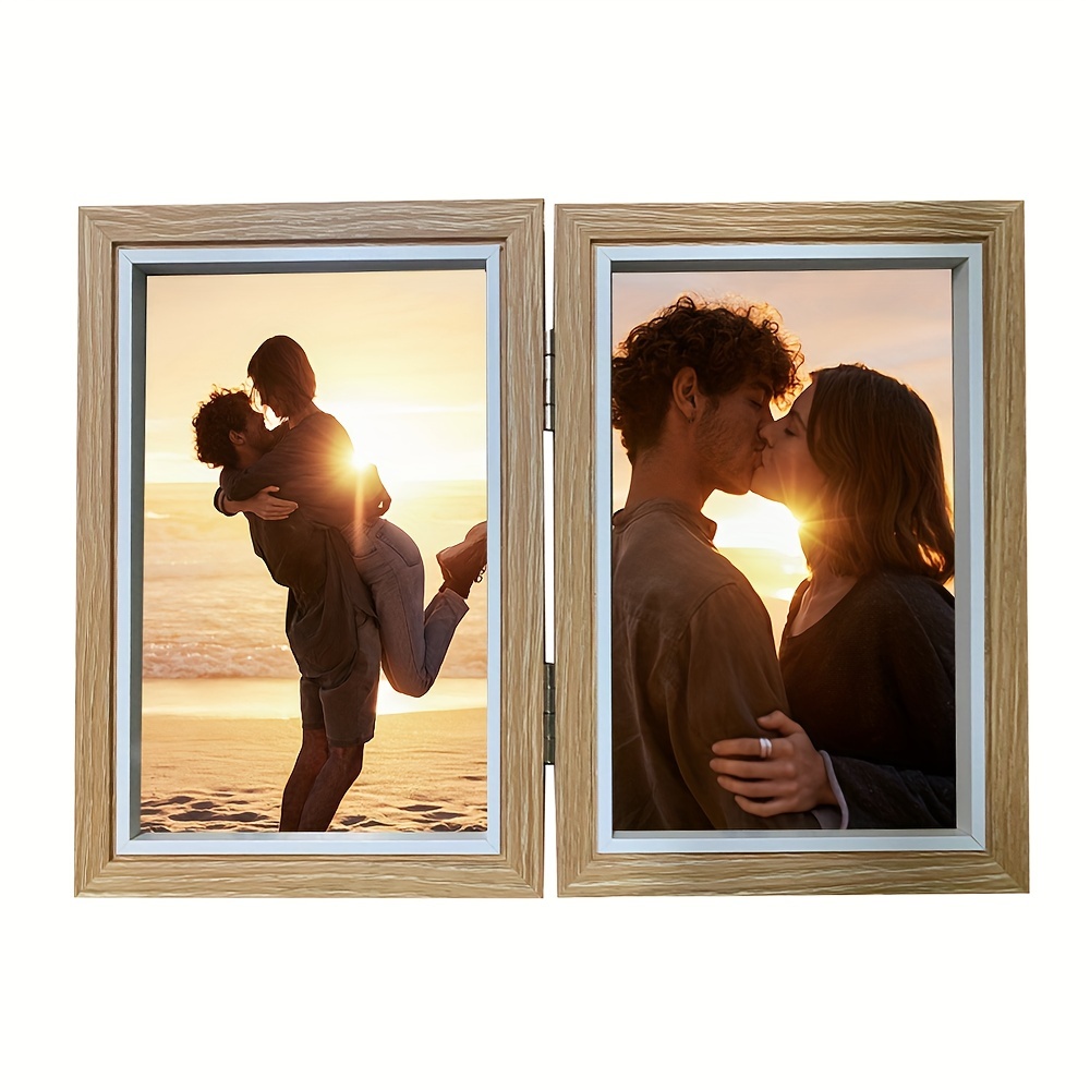 4x6 Double Picture Frame, Vertical Hinged Photo Frame 2 Opening