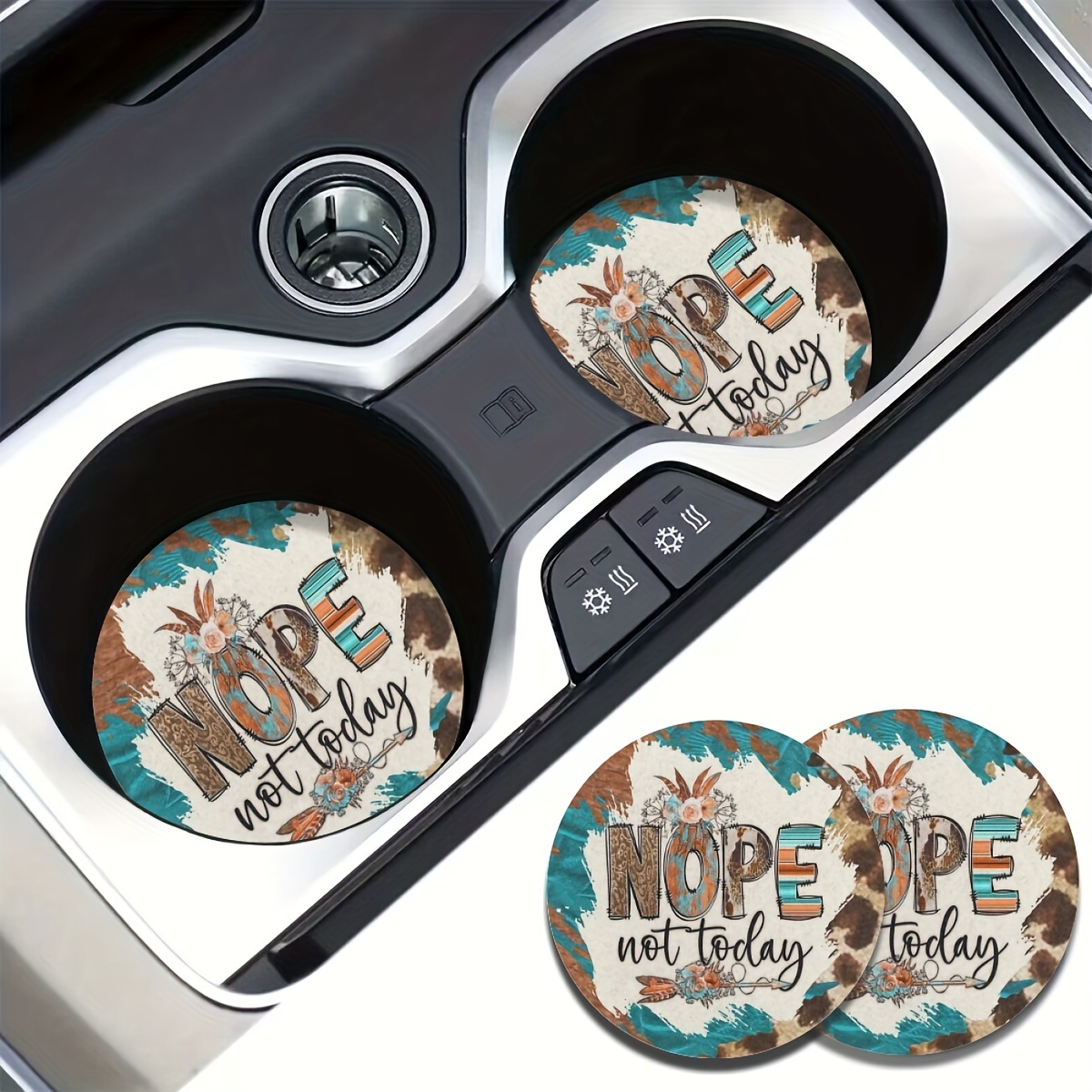 Boho Nope Not Today Pattern Absorbent Car Cup Holder Coaster