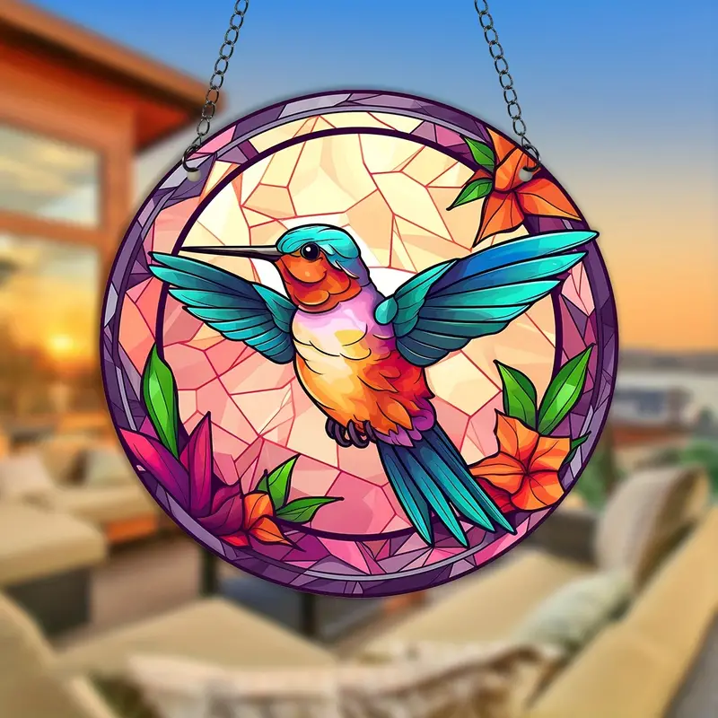 Acrylic Hummingbird Stained Birds Window Hangings Stained - Temu