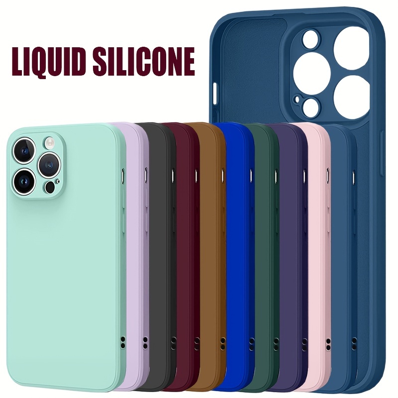 liquid silicone case straight edge drop proof for apple iphone 14 pro max 14pro slim liquid silicone protective case cover soft microfiber fabric lining camera screen reinforced protection multicolor choice details 1