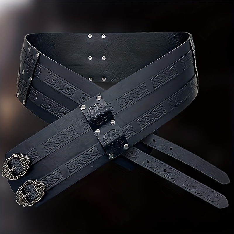 3pcs Set Mens Viking Wide Belt Gauntlet Set Medieval Faux Leather