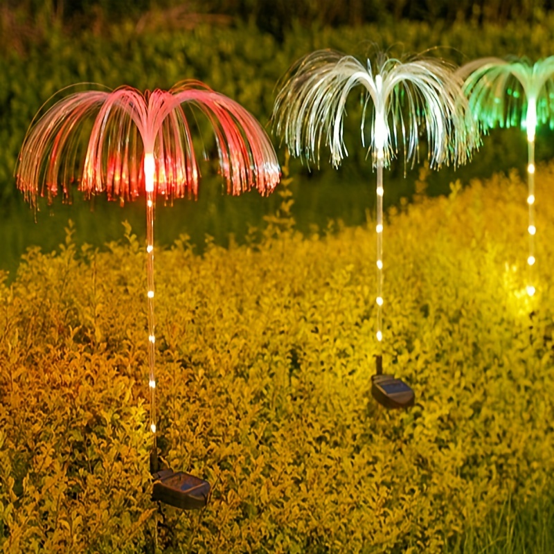 Luces solares de jardín de medusas de fibra óptica, impermeables, 5 LED,  coloridas cambiantes, flor de medusa, luz decorativa solar para exteriores