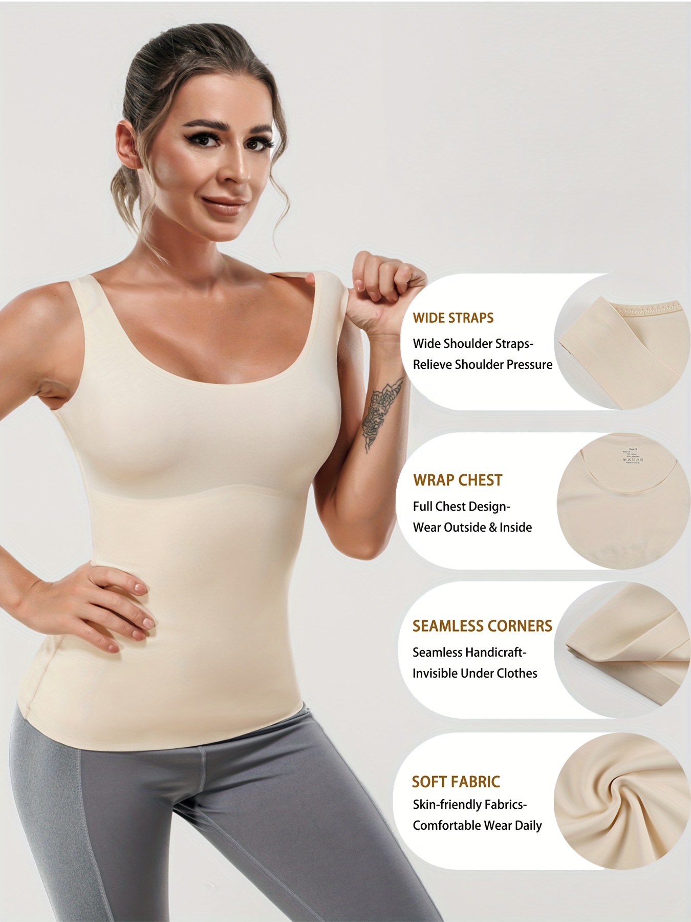 Shapewear Camisole for Women Belly Control Shapewear Tank Top Wide Straps  Shirts