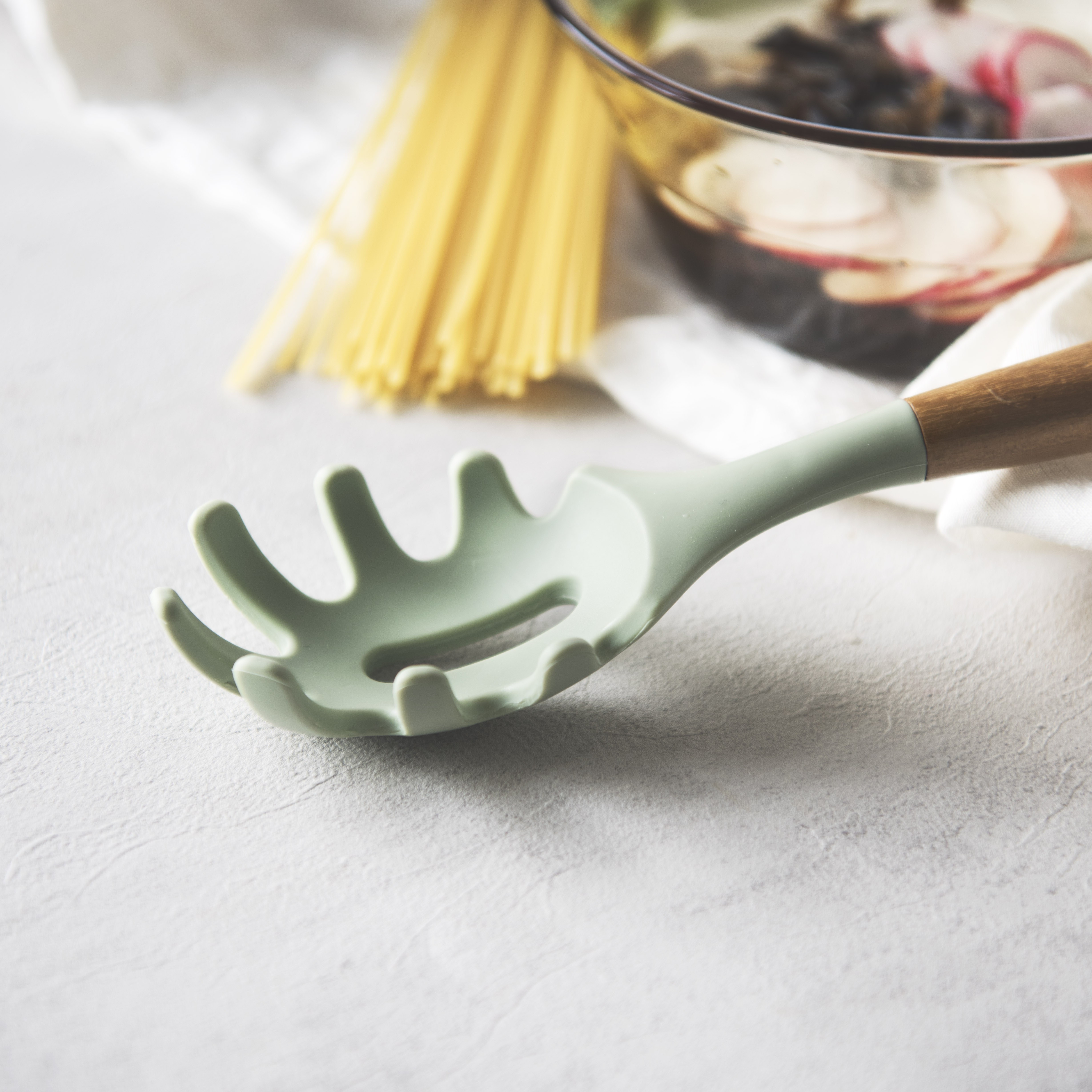 Food Grade Silicone Pasta Fork With Wooden Handle Perfect - Temu