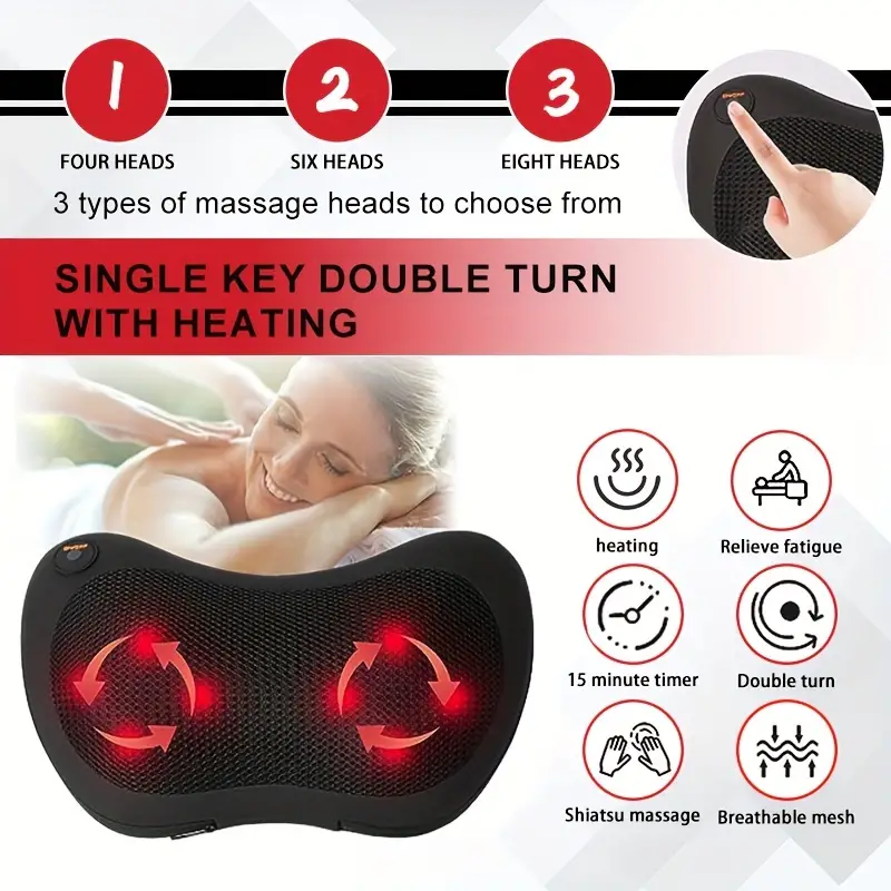 Back And Neck Massager Pillow With Heat Deep Tissue Kneading - Temu