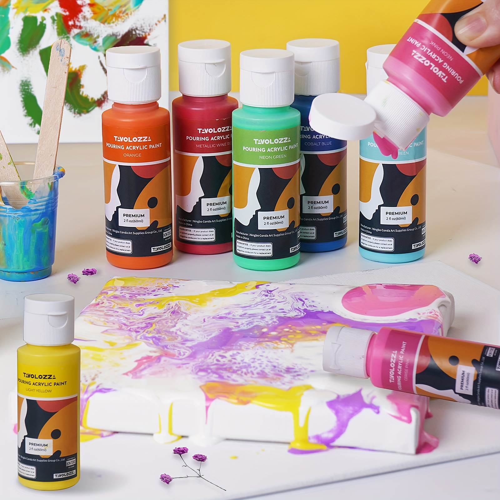 Cast Acrylic Paint Kit - 36 Different Colors (2 Oz /60 Ml) Liquid