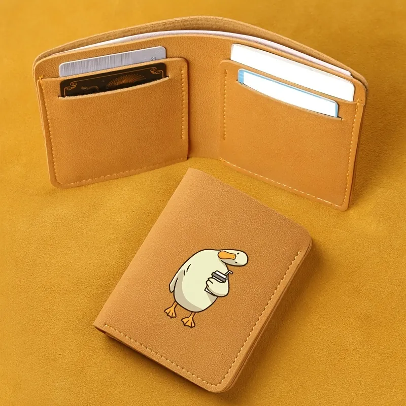 Pu Leather Short Casual Folding Money Clip Cartoon Duck Pattern Mini  Ultra-thin Card Holder - Temu Austria