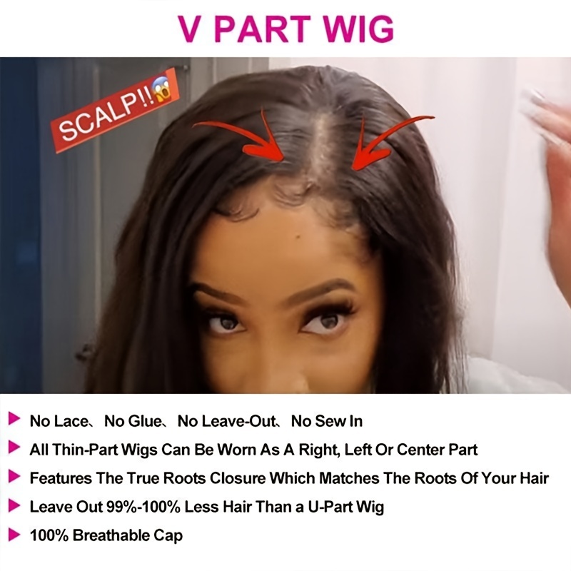 Brazilian Virgin Human Hair V Part Wig Full Head Clip In Temu