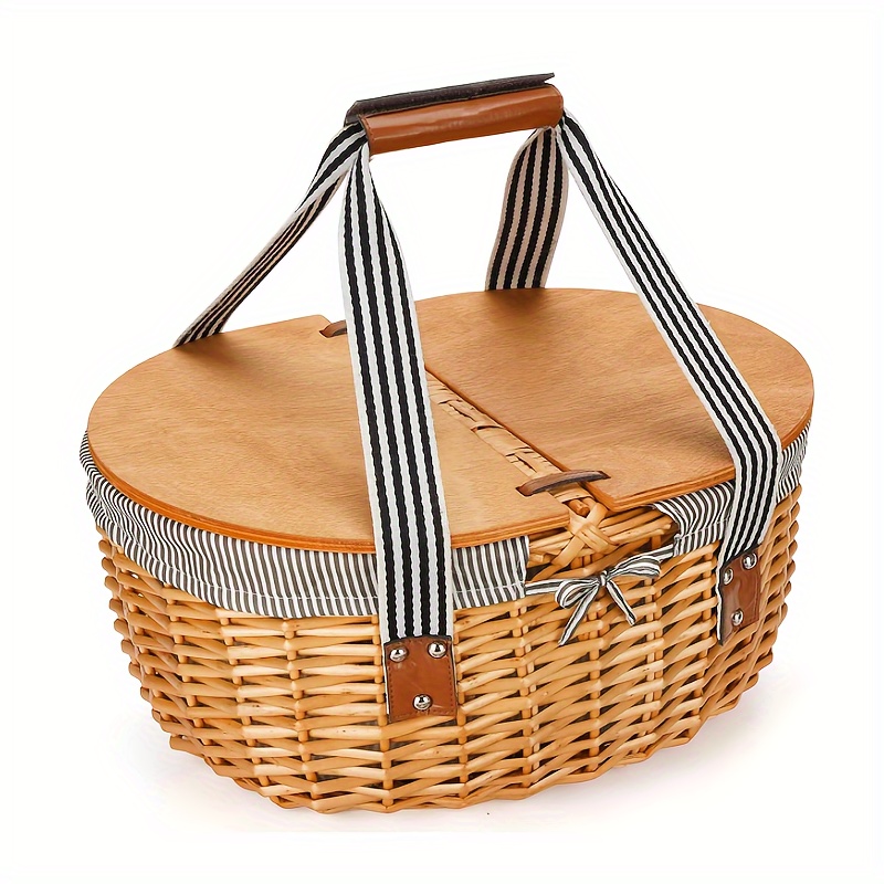 Juego de cestas de mimbre para 4 personas, cesta tejida a mano natural,  juego de regalo de servicio de cesta de sauce para acampar y fiesta al aire