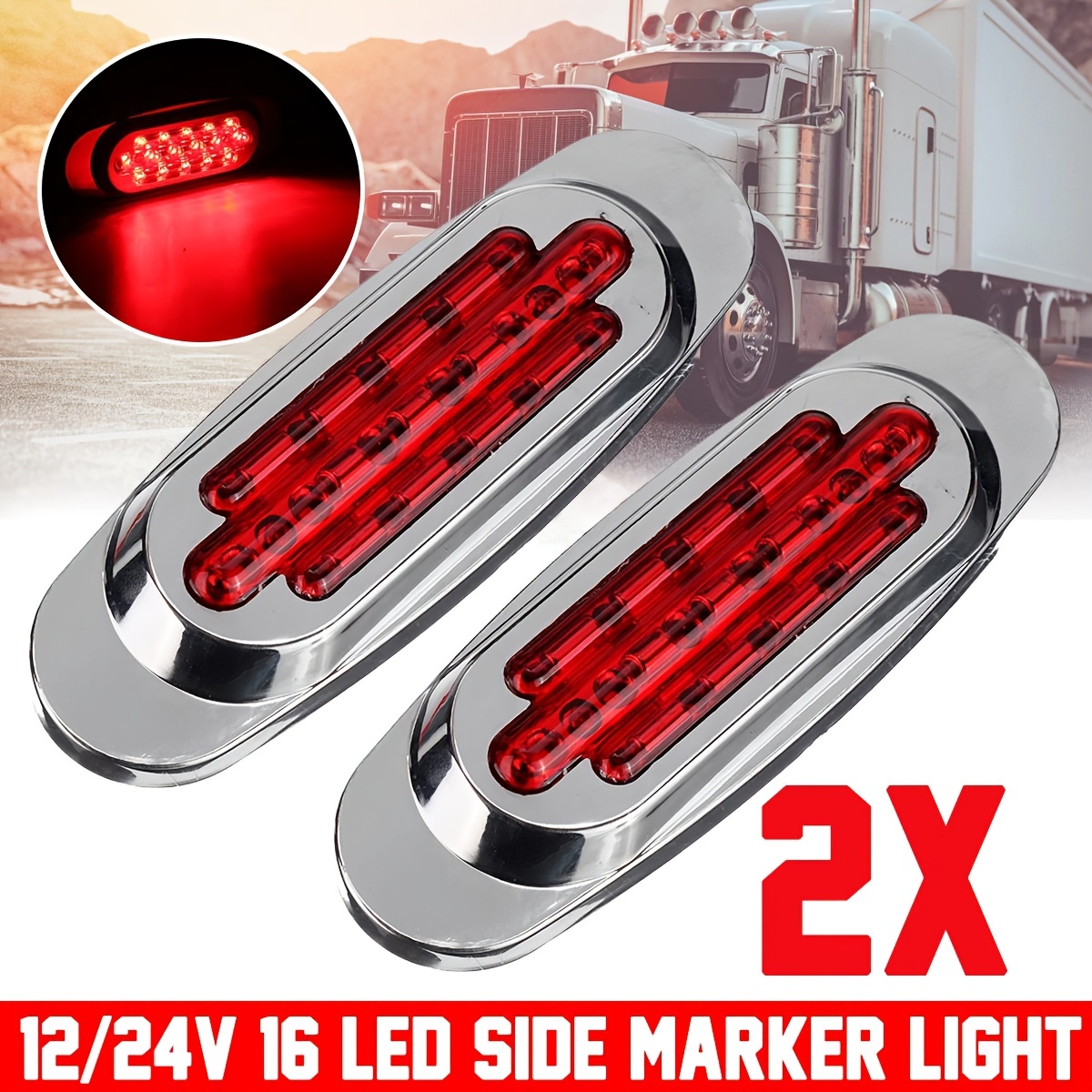 2Pcs-16LED Side Marker Light 12-24V Position Side Lights Universal For  Truck Trailer