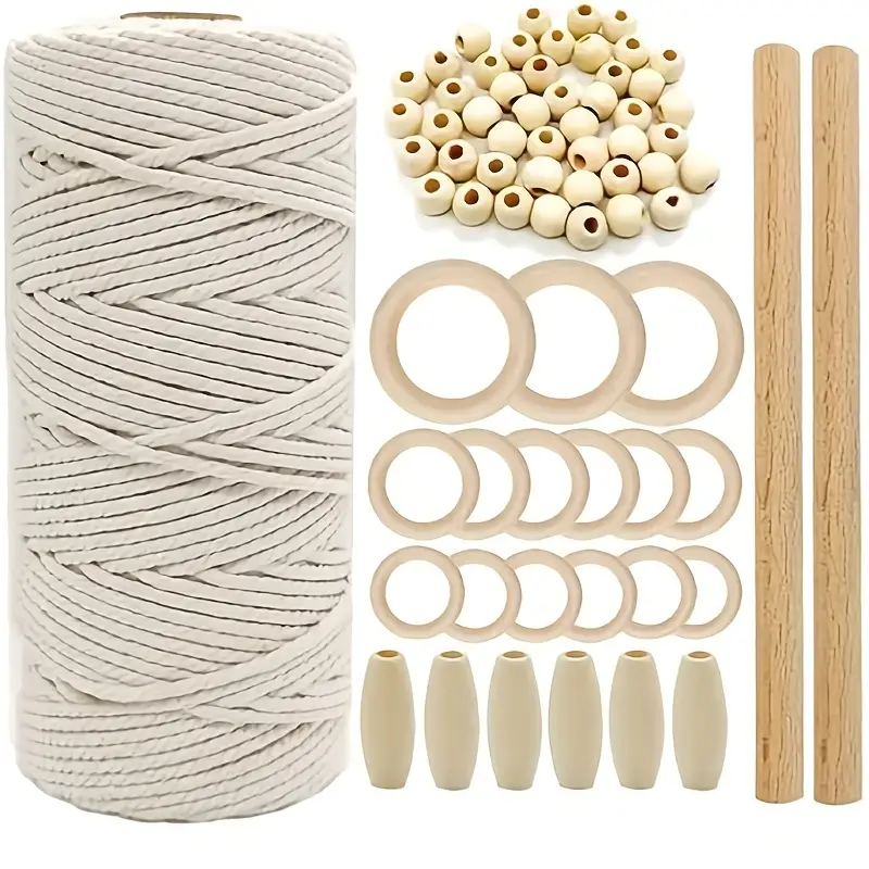 74pcs Macrame Kit | Natural Cotton Macrame Cord | Macrame Starter Set  Hanging Plant DIY Craft Kits Adults Beginners | Macrame Supplies Best For  Macram