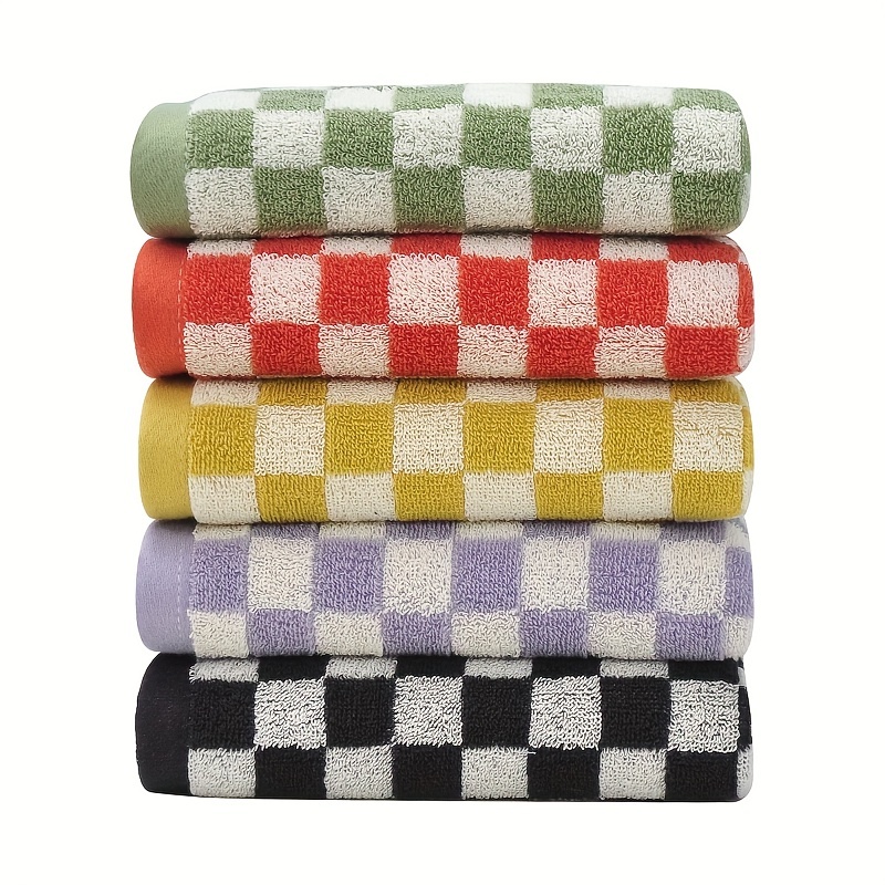 Checkered Hand Towels Minimalist Checkerboard Fingertip Towels Bath Towel  Set for Bathroom Dorm Teens (Bath Towel, Blue)