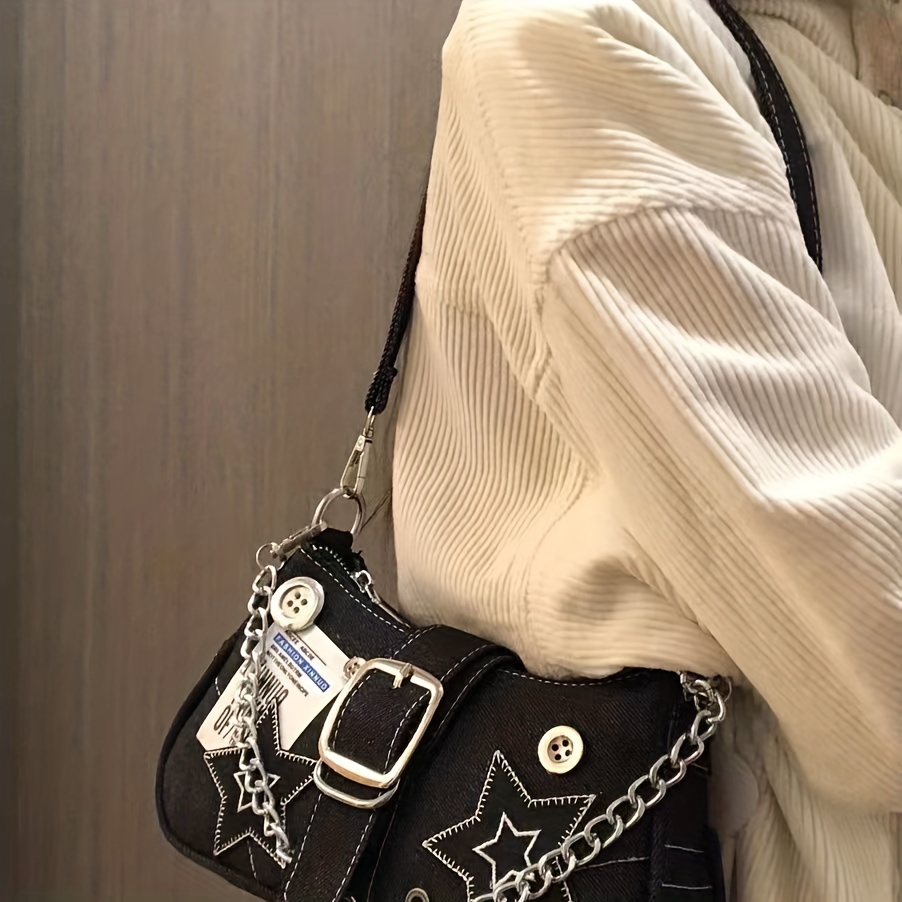 Y2Kスターデニムアンダーアームバッグ、ビンテージゴシックショルダーバッグ、女性のグランジパンクハンドバッグ＆財布