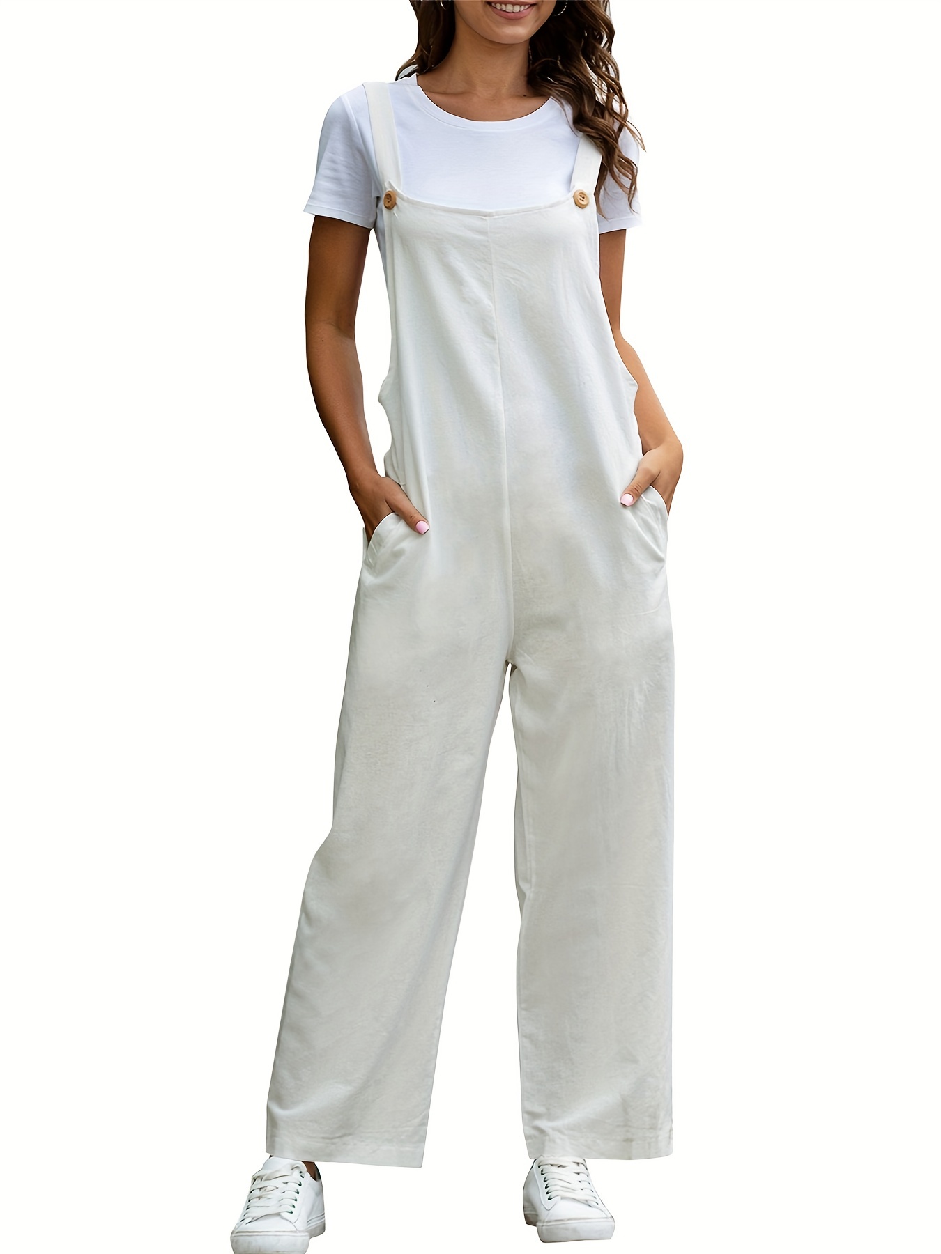 Dual Pockets Overall Jumpsuit Casual Straight Leg Overall Jumpsuit