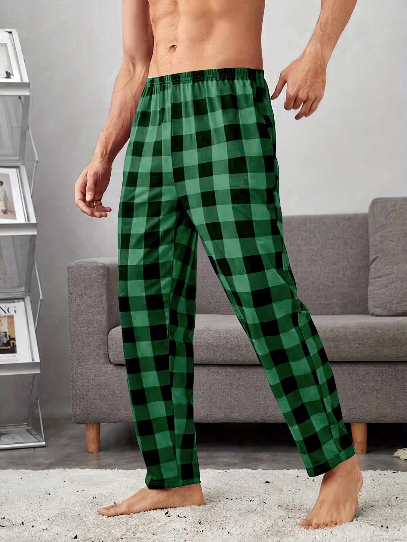 Men's Fashion Casual Check Plaid Trousers Elastic Waist - Temu Canada