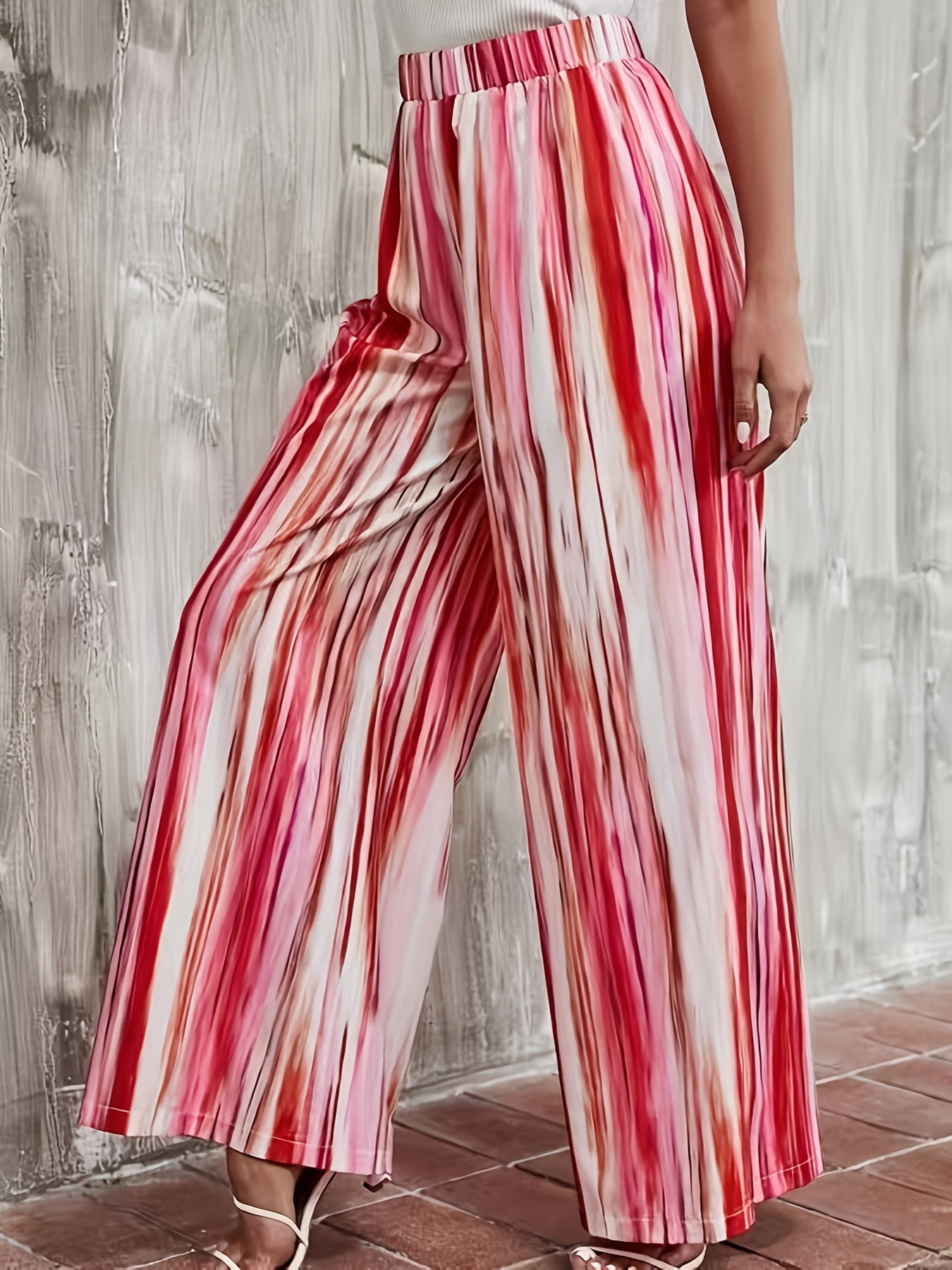 Wide Leg Stretch Pants - Crimson