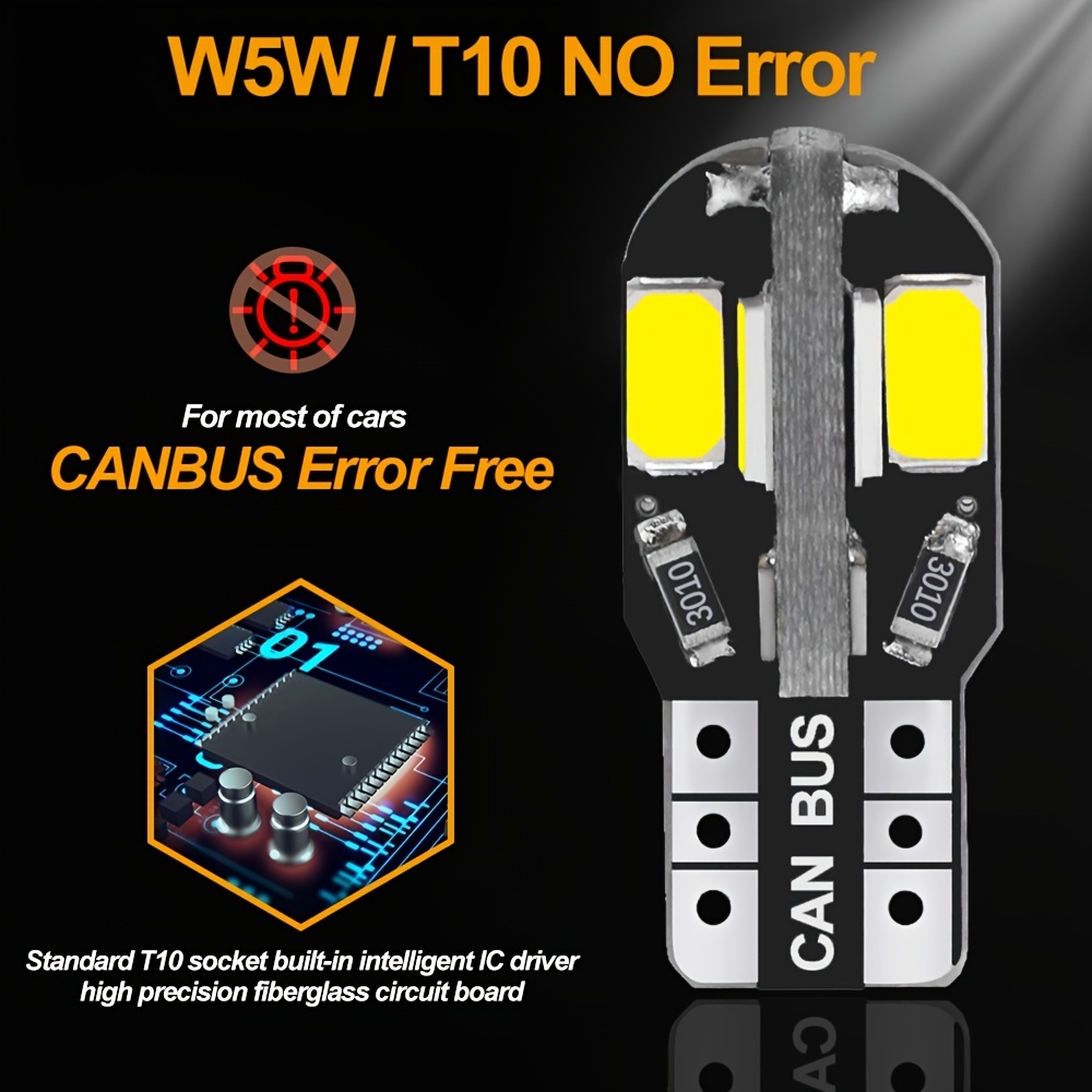 10 pièces W5W T10 Led voiture intérieur Bulb12V 5730 8SMD - Temu Belgium