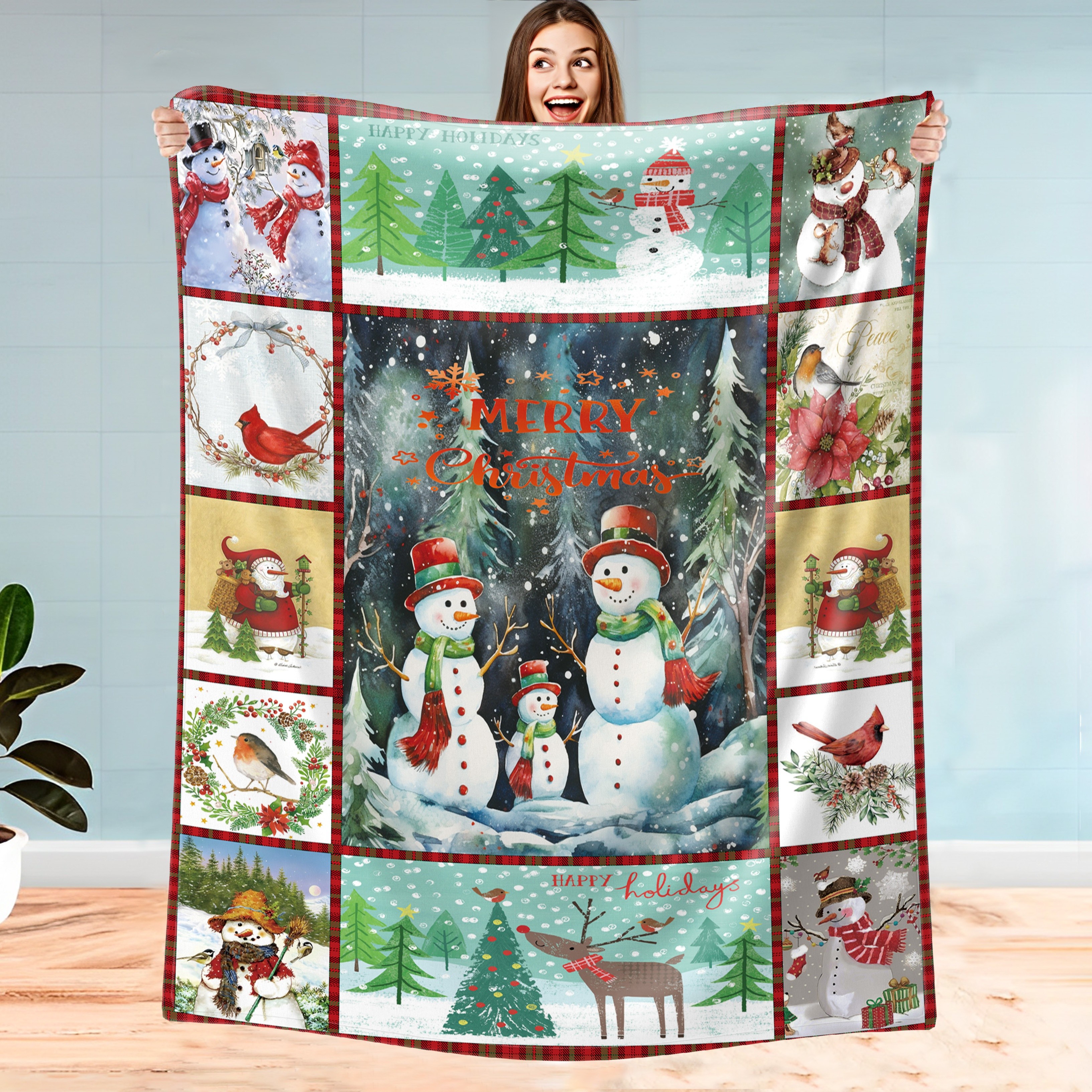 Christmas Blanket Gift Christmas Snowman Blanket Happy Holiday Fleece