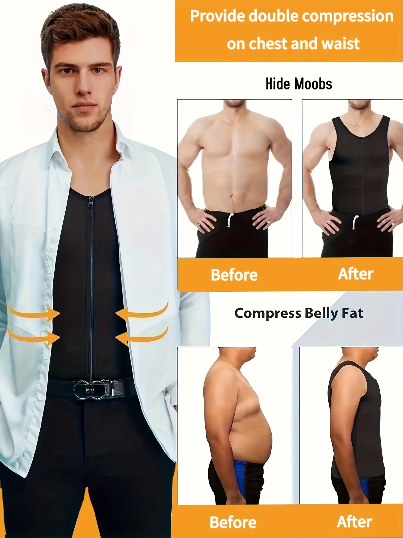 Men Body Shaper Vest Chest Binder Slimming Shaper Men Waist Tummy Abdomen  Black and white Vest comfortable Vest