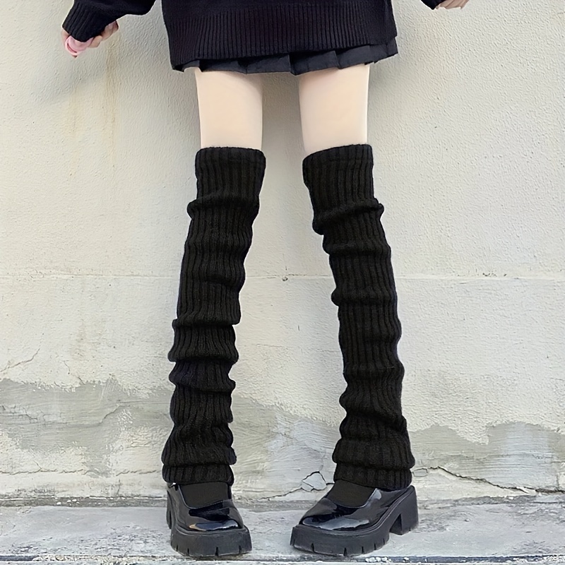 

1/2 Pairs Solid Knitted Leg Warmers, Japanese Style Over The Knee Socks, Women's Stockings & Hosiery