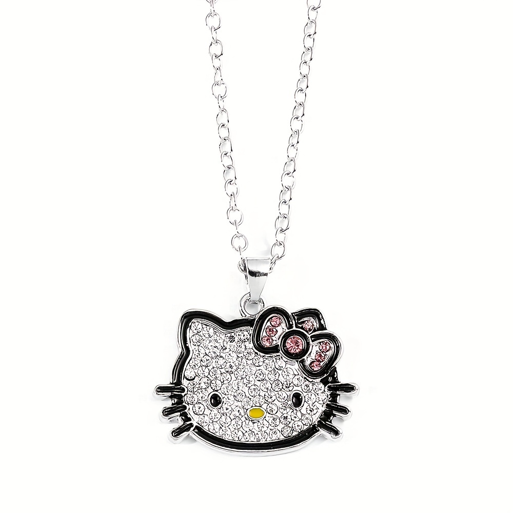 Cute Hello Kitty Pendant Necklace Rhinestones Kitty - Temu