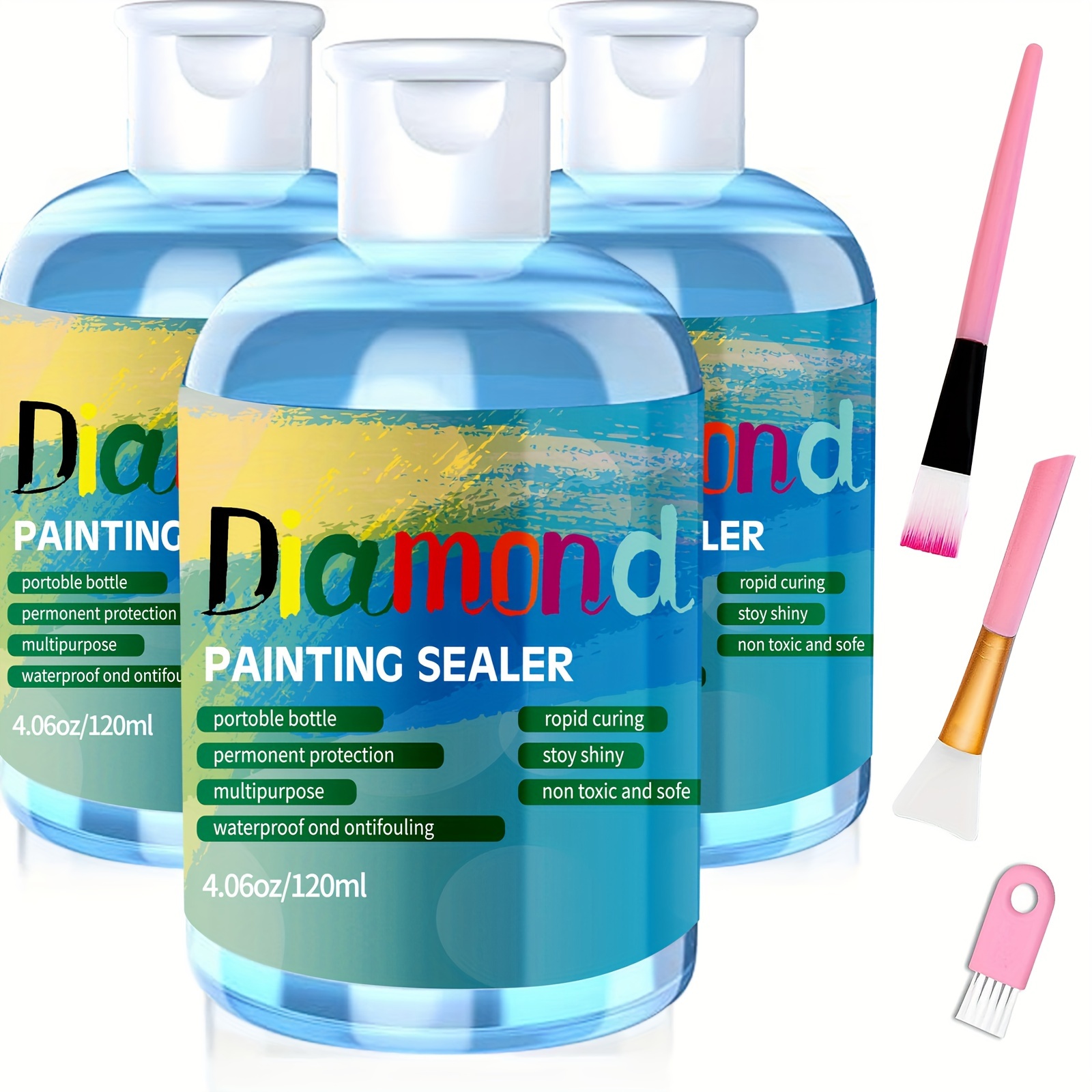 

Polyvinyl Alcohol Diamond Art Sealer Kits - 120ml 4oz Puzzle Glue With 3 Brushes, Rapid Curing Diamond Painting Sealer, Waterproof & Non-toxic, Multipurpose Protection Accessories For Adults