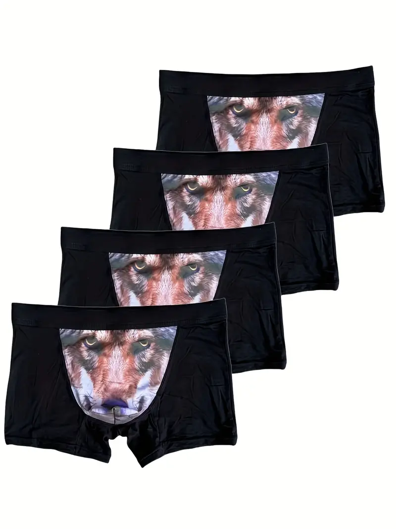 Men's 3d Wolf Pattern Print Fashion Personalized Boxer - Temu