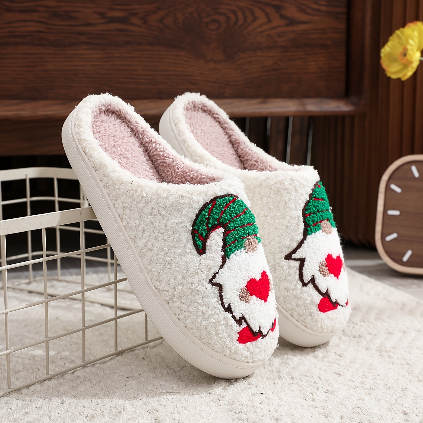 Christmas Gnomes Cartoon Print Fuzzy Slippers Cute Slip On - Temu