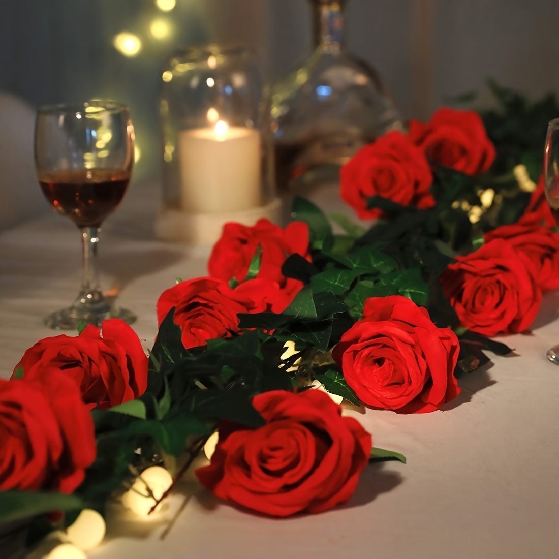 12 piezas de rosas artificiales de terciopelo de seda realistas, ramo de  rosas largas para decoración del hogar, boda, fiesta (blanco)