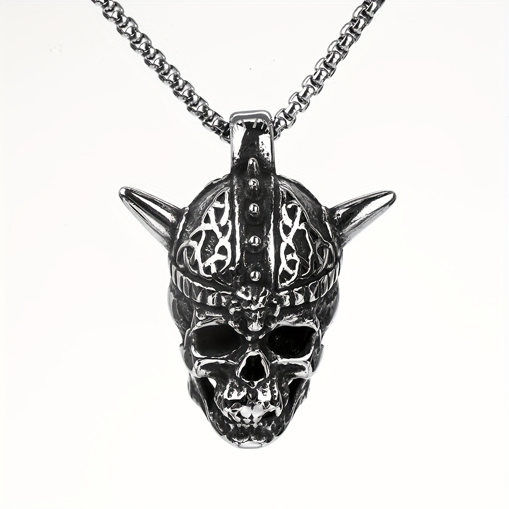 Devil Pendant/ Two Horned Devil Pendant/retro Hollow Skull Viking