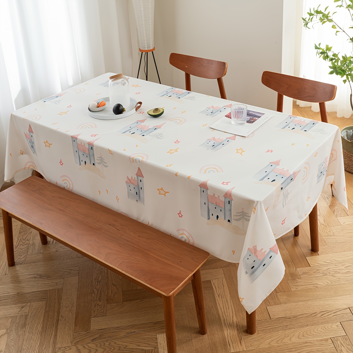 

1pc Polyester Waterproof Tablecloth, Cute Cartoon Decoration Tablecloth, , Camping, Birthday Parties, Thanksgiving, And Home Kitchen Décor, Garden Party, Outdoor Table Decoration